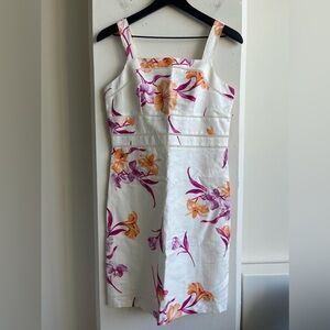 Ann Taylor Petite Floral Linen Cotton Blend Dress in White Size 4P